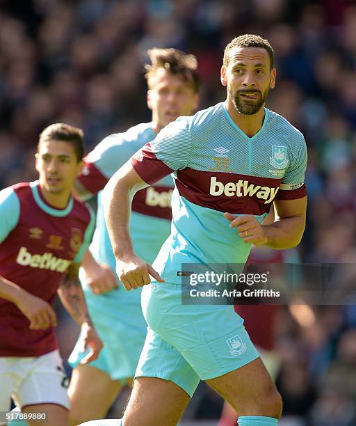 Rio Ferdinand in action during the match between West Ham United XI v West Ham United All Stars XI: Mark Noble Testimonial at Boleyn Ground on March...
