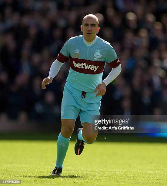 Paolo Di Canio in action during the match between West Ham United XI v West Ham United All Stars XI: Mark Noble Testimonial at Boleyn Ground on March...
