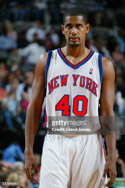 Kurt Thomas of the New York Knicks is on the court during the game against the Dallas Mavericks at American Airlines Arena on November 19, 2004 in...