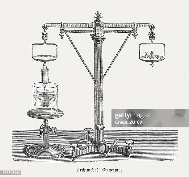 archimedes' principle, wood engraving, published in 1880 - archimedes 幅插畫檔、美工圖案、卡通及圖標