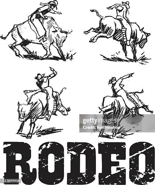 rodeo rider, bucking bronco - bucking bronco stock illustrations