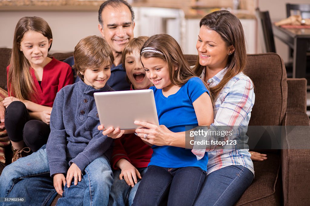 Family Using Digital Technology Family Using Digital Tablet At Home Children Parents Technology High ...