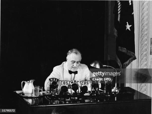 American President Franklin Delano Roosevelt declares an 'unlimited' national state of emergency over the radio in response to German aggression...
