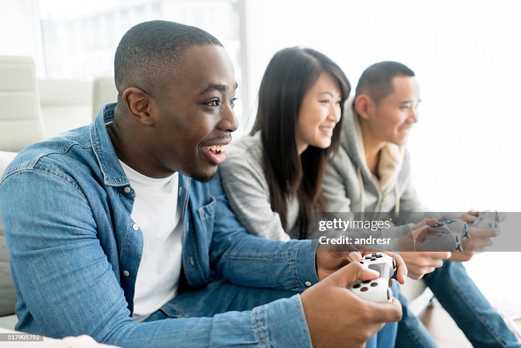 Friends playing video games