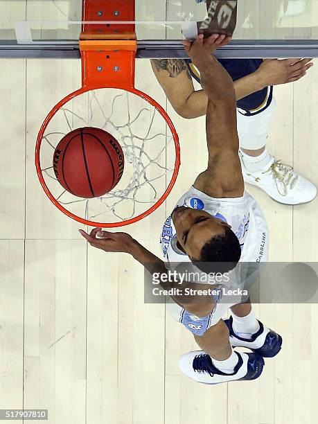 Brice Johnson of the North Carolina Tar Heels shoots the ball against the Notre Dame Fighting Irish during the 2016 NCAA Men's Basketball Tournament...
