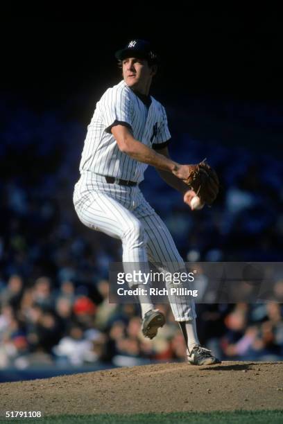 Pitcher Dave Righetti of the New York Yankees delivers a pitch during a game in April of 1984.