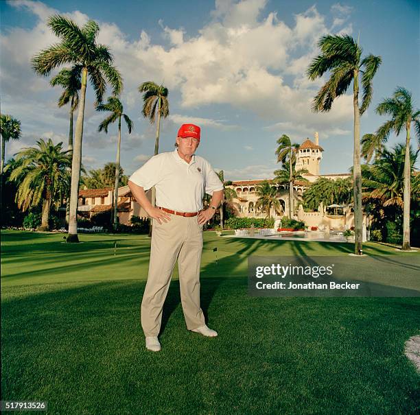 Real estate developer Donald Trump is photographed for Vanity Fair Magazine on February 22, 2003 at Mar-a-Lago in Palm Beach, Florida.