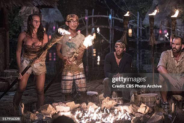 The Devils We Know" -- Anna Khait, Tai Trang, Peter Baggenstos and Scot Pollard at Tribal Council during the fifth episode of SURVIVOR KAOH: RONG --...