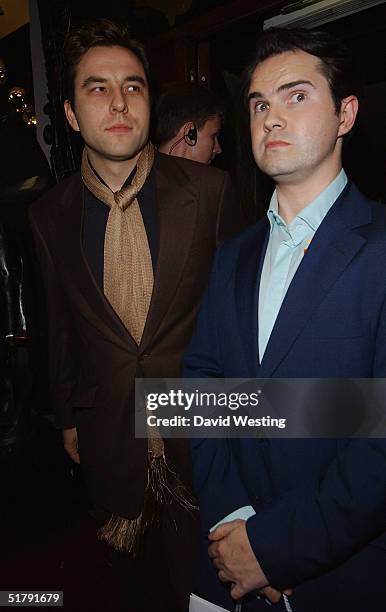 David Walliams and Jimmy Carr attend the VIP relaunch party for Dunes nightclub at its Kensington Church Street location on November 24, 2004 in...