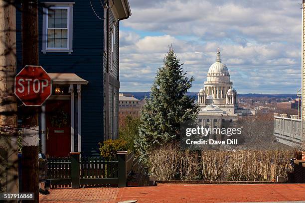 ri state house from college hill 3_11_16 - rhode island sign stock pictures, royalty-free photos & images