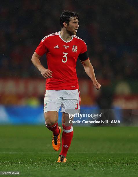 Adam Matthews of Wales during the International Friendly match between Wales and Northern Ireland at Cardiff City Stadium on March 24, 2016 in...