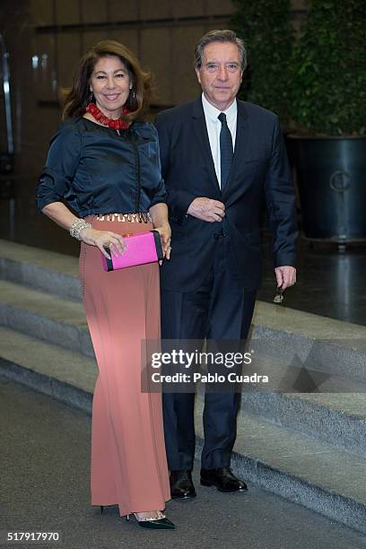Lola Carretero and Inaki Gabilondo attend the Mario Vargas Llosa 80th birthday party at the Villa Magna hotel on March 28, 2016 in Madrid, Spain.