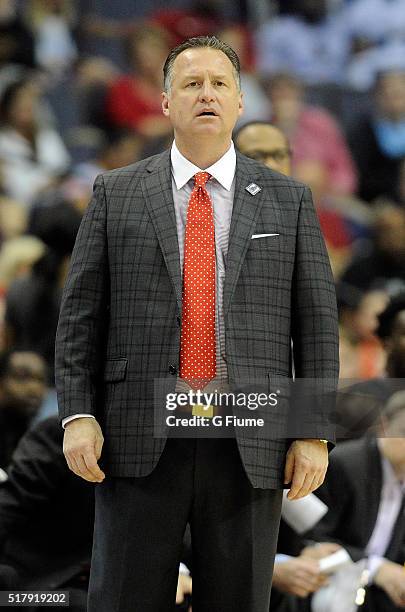 Head coach Mark Gottfried of the North Carolina State Wolfpack watches the game against the Duke Blue Devils in the second round of the 2016 ACC...