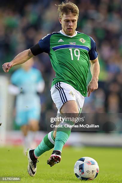 Jamie Ward of Northern Ireland during the international friendly between Northern Ireland and Slovenia at Windsor Park on March 28, 2016 in Belfast,...