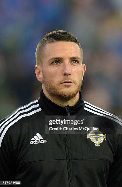 Conor Washington of Northern Ireland during the international friendly between Northern Ireland and Slovenia at Windsor Park on March 28, 2016 in...