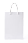 Isolated shot of blank white shopping bag on white background