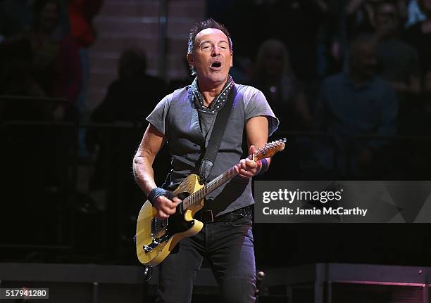 Bruce Springsteen performs onstage at Madison Square Garden on March 28, 2016 in New York City.