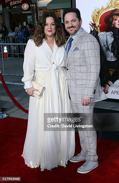 Actress Melissa McCarthy and husband actor Ben Falcone attend the premiere of USA Pictures' "The Boss" at the Regency Village Theatre on March 28,...