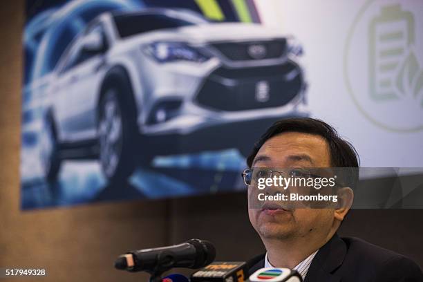 Wang Chuanfu, chairman of BYD Co., speaks during a news conference in Hong Kong, China, on Tuesday, March 29, 2016. BYD has become the world's second...