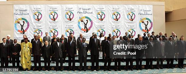 Family picture of the Francophone Leaders stand for the family picture during the opening ceremony of the 10th Francophonie summit on November 26,...