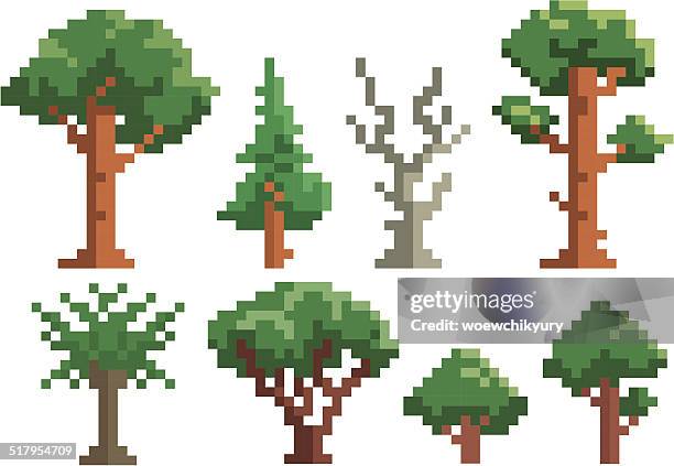 pixel-vektor - deciduous tree stock-grafiken, -clipart, -cartoons und -symbole