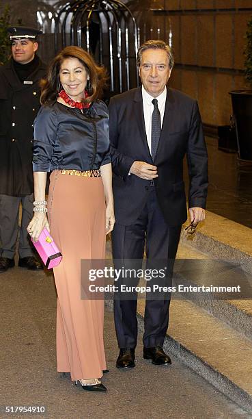 Inaki Gabilondo and Lola Carretero attend the Mario Vargas Llosa 80th birthday party on March 28, 2016 in Madrid, Spain.