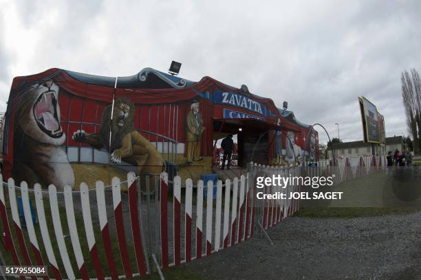 Picture taken on March 26, 2016 shows the entrance to the Zavatta Circus in Pont-Audemer.