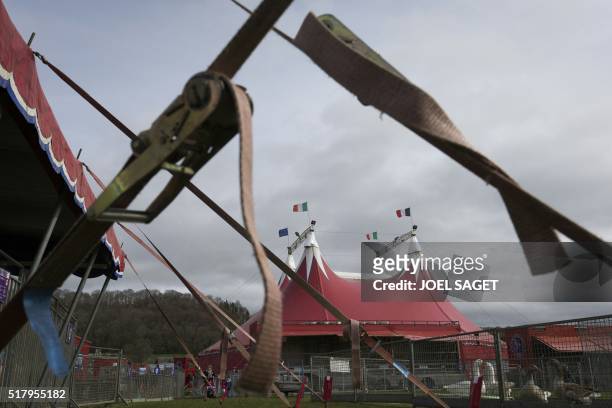 Picture taken on March 26, 2016 shows a circus tent of the Zavatta Circus in Pont-Audemer.
