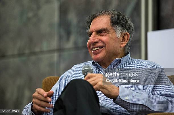 Ratan Tata, chairman emeritus of Tata Sons, speaks during a session advising Singapore startups in Singapore, on Tuesday, March 29, 2016. Tata...