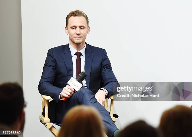 Actor Tom Hiddleston speaks at BAFTA New York With Tribeca Shortlist Hosts "In Conversation With Tom Hiddleston" on March 28, 2016 in New York City.