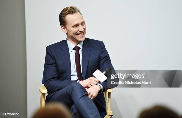 Actor Tom Hiddleston speaks at BAFTA New York With Tribeca Shortlist Hosts "In Conversation With Tom Hiddleston" on March 28, 2016 in New York City.