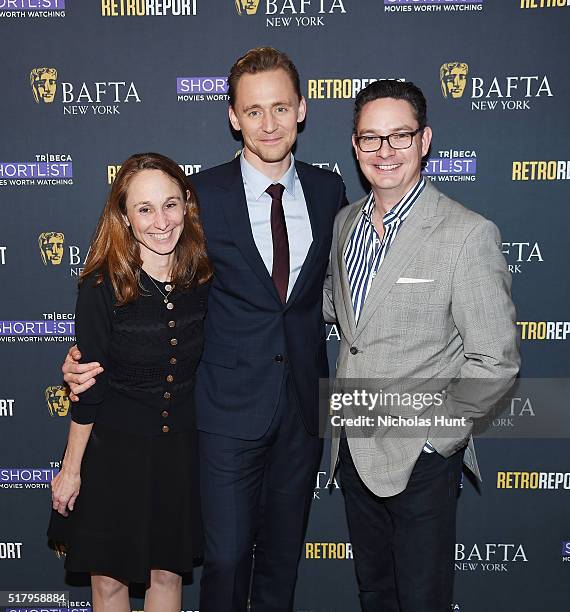 Keira Denton, Tim Hiddleston, Tom Browne BAFTA New York With Tribeca Shortlist Hosts "In Conversation With Tom Hiddleston" on March 28, 2016 in New...