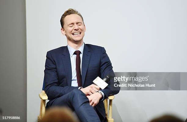 Actor Tom Hiddleston speaks at BAFTA New York With Tribeca Shortlist Hosts "In Conversation With Tom Hiddleston" on March 28, 2016 in New York City....