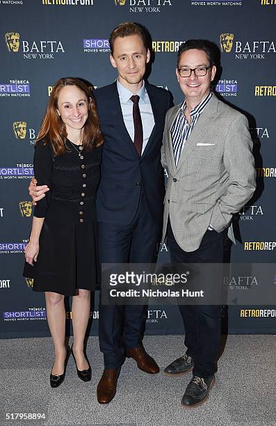 Keira Denton, Tim Hiddleston, Tom Browne BAFTA New York With Tribeca Shortlist Hosts "In Conversation With Tom Hiddleston" on March 28, 2016 in New...