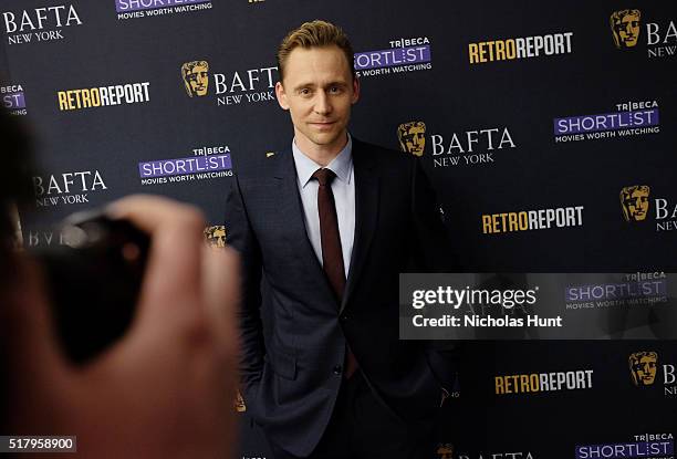 Actor Tom Hiddleston attends BAFTA New York With Tribeca Shortlist Hosts "In Conversation With Tom Hiddleston" on March 28, 2016 in New York City.