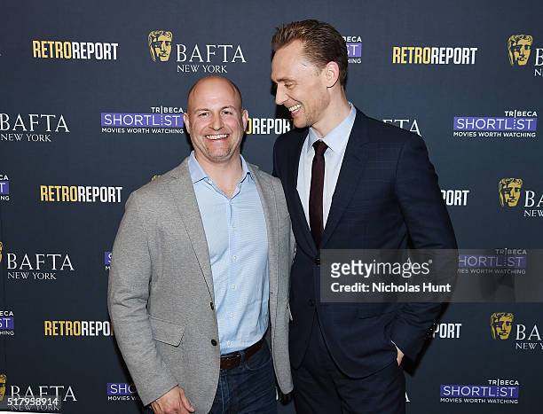 Jeff Bronikowski president of Tribeca Shortlist and Actor Tim Hiddleston attend BAFTA New York With Tribeca Shortlist Hosts "In Conversation With Tom...