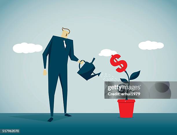 watering - money doesn't grow on trees stock illustrations