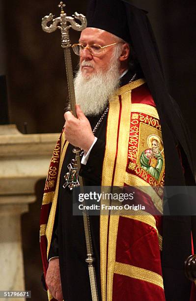 Orthodox Patriarch of Constantinople Bartholomew I attends an Ecumenical Celebration with Pope John Paul II at St. Peter's Basilica November 27, 2004...