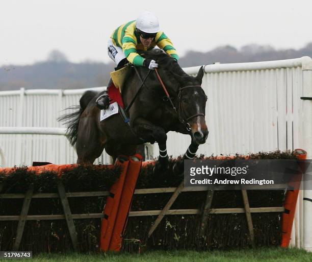 Tony McCoy rides Baracouda to victory in The Ballymore Properties Long Distance Hurdle Race at Newbury racecourse on November 27, 2004 in Newbury,...