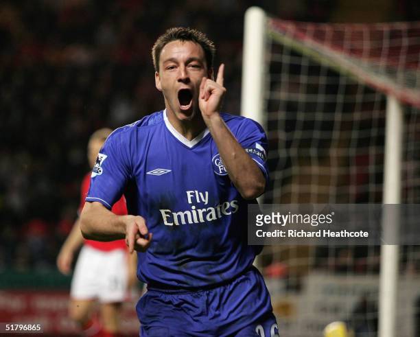 John Terry of Chelsea celebrates scoring his first goal during the Barclays Premiership match between Charlton Athletic and Chelsea, held at The...