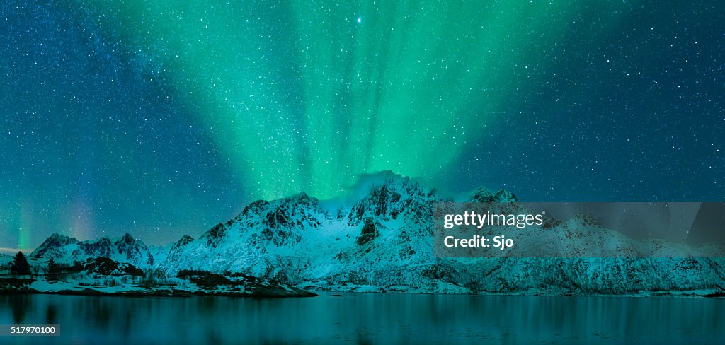 Northern Lights over the Lofoten Islands in Norway