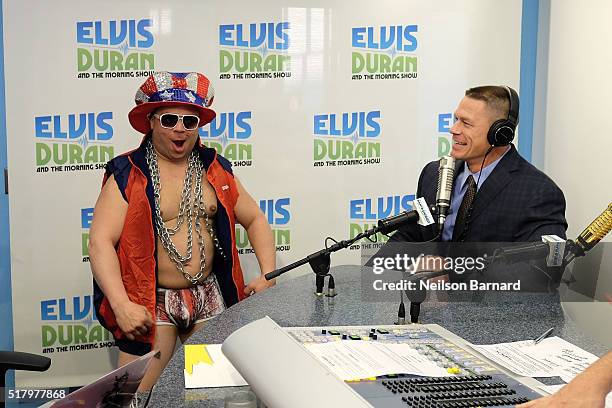 John Cena chats with Greg.T at "The Elvis Duran Z100 Morning Show" at Z100 Studio on March 29, 2016 in New York City.