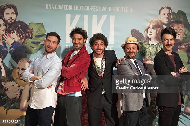 Spanish actors David Mora, Alex Garcia, Paco Leon, Luis Callejo and Javier Rey attend "Kiki El Amor Se Hace" photocall at the Urso Hotel on March 29,...