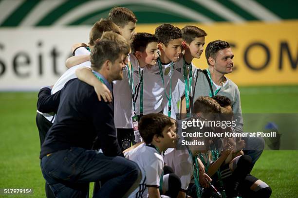 Youth football team posing for the journalists at Frankfurter Volksbank-Stadion prior the international football match between Germany U21 v Faroe...