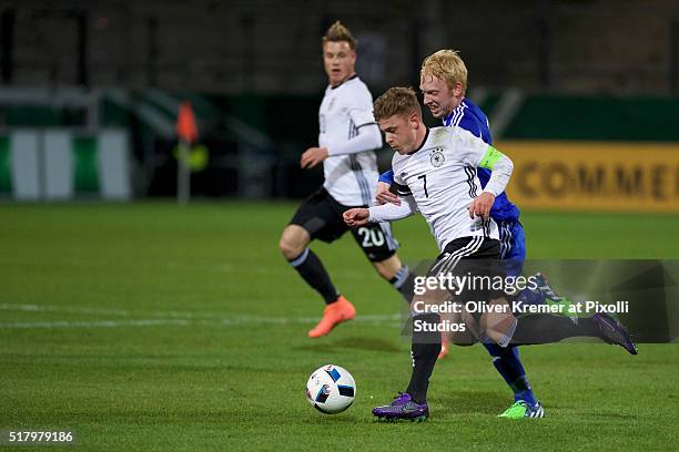 Midfielder Max Meyer of Germany running with the ball across the midfield at Frankfurter Volksbank-Stadion during the international football match...