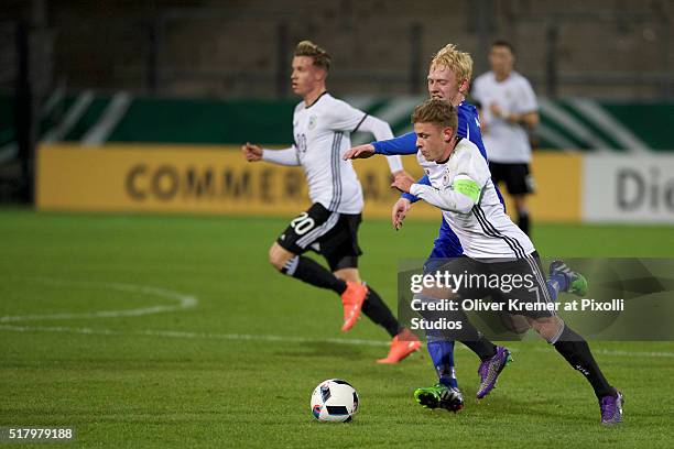 Midfielder Max Meyer of Germany running with the ball across the midfield at Frankfurter Volksbank-Stadion during the international football match...