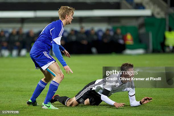 Defense Niklas Stark of Germany complaining at Frankfurter Volksbank-Stadion during the international football match between Germany U21 v Faroe...