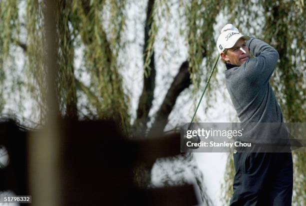 Simon Yates of Scotland tees off on the 6th hole during the Final Round of the Volvo China Open held at the Silport Golf Club on November 28, 2004 in...