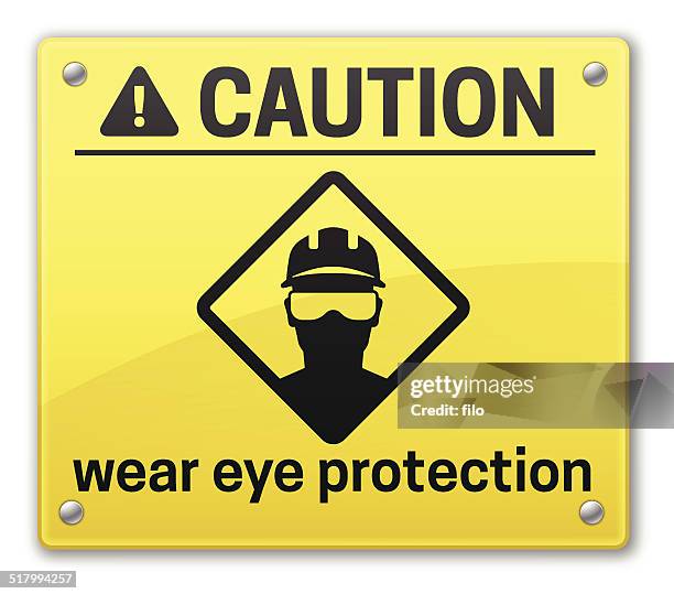 eye protection caution sign - safety glasses stock illustrations