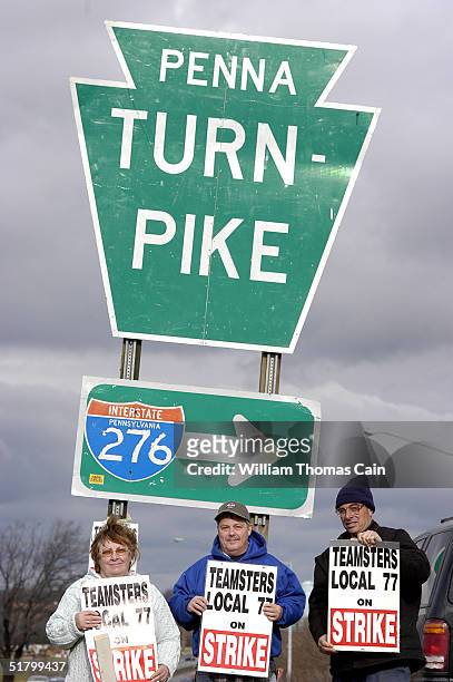Striking Pennsylvania Turnpike workers picket the Philadelphia Interchange of the Pennsylvania Turnpike during day 5 of the toll workers strike...